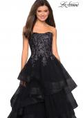 Picture of: Strapless Floor Length Layered Tulle Prom Gown in Black, Style: 27291, Detail Picture 3