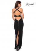 Picture of: Body Forming Dress with Exposed Zipper and Slit in Black, Style: 27637, Detail Picture 3