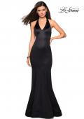 Picture of: Form Fitting Halter Satin Dress with Open Back in Black, Style: 27653, Detail Picture 3
