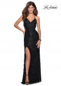 Picture of: Long Fringe Sequin Prom Dress with Cutouts in Black, Style: 28609, Detail Picture 3
