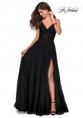 Picture of: Chiffon Prom Dress with Sheer Floral Lace Bodice in Black, Style: 28664, Detail Picture 3