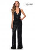 Picture of: Long Sequin Jumpsuit with Criss Cross Back in Black, Style: 28719, Detail Picture 3
