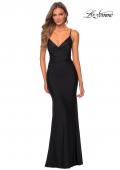 Picture of: Long Jersey Dress with Draped V-Neckline and Ruching in Black, Style: 28984, Detail Picture 3