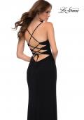 Picture of: Net Jersey Long Dress with Knot Detail Waist in Black, Style 29624, Detail Picture 3