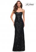 Picture of: Print Sequin Long Dress with Lace Up Back in Black, Style 29638, Detail Picture 3