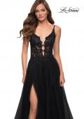 Picture of: Tulle A Line Gown with Lace Rhinestone Bodice in Black, Style 29686, Detail Picture 3