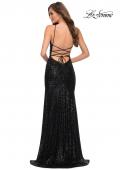 Picture of: Lace Up Back Sequin Gown with Flare Skirt in Black, Style 29741, Detail Picture 3