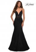 Picture of: Mermaid Lace Prom Dress with Sheer Jeweled Bodice in Black, Detail Picture 3