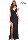 Picture of: Faux Wrap Jersey Dress with Slit and Strappy Back in Black, Style: 30501, Detail Picture 3