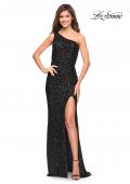 Picture of: One Shoulder Luxurious Soft Sequin Dress with Slit in Black, Style: 30562, Detail Picture 3