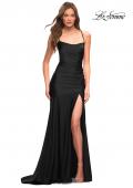 Picture of: Long Jersey Ruched Gown with Dramatic Skirt in Black, Style: 30587, Detail Picture 3