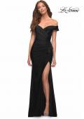 Picture of: Off the Shoulder Long Jersey Gown with Ruffle in Black, Style: 30703, Detail Picture 3
