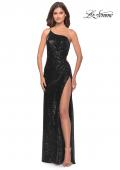 Picture of: One Shoulder Sequin Dress with Circle Cut Out in Black, Style: 31089, Detail Picture 3
