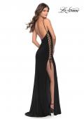 Picture of: Matte Jersey Dress Featuring Open Lace Up Sides in Black, Style: 31311, Detail Picture 3