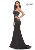 Picture of: Liquid Jersey Gown with Mesh Strappy Side Panels in Black, Style: 31601, Detail Picture 3
