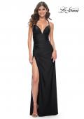 Picture of: Jersey Dress with Ruched Waist and Lace Up Back in Black, Style: 31987, Detail Picture 3