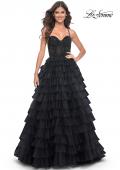 Picture of: Tiered Ruffle Tulle Prom Dress with Rhinestone Embellished Bodice in Black, Style: 32002, Detail Picture 3