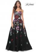 Picture of: Sequin Floral Print A-Line Tulle Gown with High Slit in Black, Style: 32019, Detail Picture 3