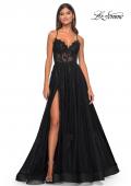 Picture of: A-Line Tulle Gown with Scallop Detail Bodice and Lace Applique in Black, Style: 32028, Detail Picture 3