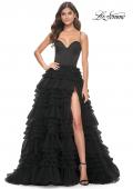 Picture of: Ruffle Tulle A-Line Dress with Satin Bustier Top in Black, Style: 32071, Detail Picture 3