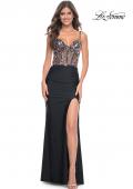 Picture of: Fitted Jersey Prom Dress with Sequin Lace Illusion Bodice in Black, Style: 32133, Detail Picture 3