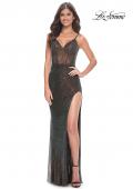 Picture of: Multi Color Rhinestone Fishnet Gown with Illusion Bodice in Black, Style: 32177, Detail Picture 3