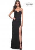 Picture of: Net Jersey Ruched Dress with Rhinestone Fishnet Detail on Bust in Black, Style: 32219, Detail Picture 3