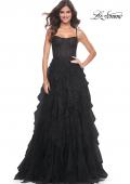 Picture of: Tulle A-Line Dress with Ruffle Skirt and Buster Rhinestone Fishnet Bodice in Black, Style: 32233, Detail Picture 3