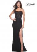 Picture of: Stretch Lace Gown with Boning Detail and Lace Up Back in Black, Style: 32237, Detail Picture 3