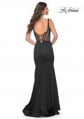 Picture of: Mermaid Jersey Gown with Bustier Top and Lace Up Back in Black, Style: 32268, Detail Picture 3