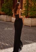 Picture of: Net Jersey Prom Dress with Lace Neckline Detail in Black , Style 32357, Detail Picture 3