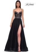 Picture of: Tulle A-line Prom Dress with Rhinestone Detail on Corset Top in Black , Style 32675, Detail Picture 3