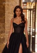 Picture of: Prom Dress with Sparkle Tulle and Ruched Corset Top in Black , Style 32680, Detail Picture 3