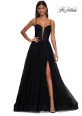 Picture of: Tulle Prom Dress with A-Line Skirt and Ruched Corset Top in Black, Style: 32700, Detail Picture 3