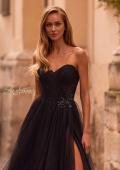 Picture of: Strapless A-line Tulle Dress with Floral Waist Detail in Black , Style: 32789, Detail Picture 3