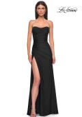 Picture of: Strapless Prom Dress with Side Ruching and Lace Up Back in Black , Style 33012, Detail Picture 3