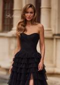 Picture of: Strapless Tiered Ruffle Gown with Pleated Bodice and Front Slit in Black, Style: 33202, Detail Picture 3