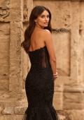 Picture of: Strapless Rhinestone Lace Mermaid Gown with Tiered Skirt in Black, Style: 33563, Detail Picture 3