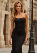 Picture of: Strapless Lace Gown with Corset Back and Illusion Sides in Black, Style: 33608, Detail Picture 3