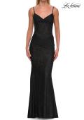 Picture of: Ruched Beaded Mesh and Lace Gown with V-Neckline in Black, Style: 33632, Detail Picture 3