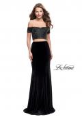 Picture of: Velvet Two Piece Prom Dress with Beading in Black, Style: 25496, Detail Picture 2