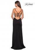 Picture of: Form Fitting Prom Dress with Tape Beaded Straps in Black, Style: 27060, Detail Picture 4