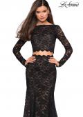 Picture of: Stretch Lace Long Sleeve Two Piece Prom Dress in Black, Style: 27601, Detail Picture 4