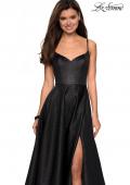 Picture of: Metallic A-line Prom Gown with Side Leg Slit in Black, Style: 27619, Detail Picture 4