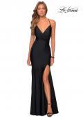 Picture of: Long Chiffon Prom Dress with Unique Lace Up Back in Black, Style 28552, Detail Picture 4