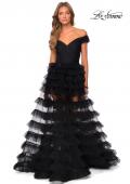 Picture of: Sheer Layered Tulle Off the Shoulder Prom Gown in Black, Style: 28804, Detail Picture 4