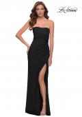 Picture of: Strapless Jersey Dress with Ruching and Skirt Slit in Black, Style 29489, Detail Picture 4