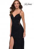 Picture of: Sleek Lace Long Dress with Sheer Sides and Open Back in Black, Style 29694, Detail Picture 4