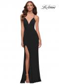 Picture of: Matte Jersey Long Dress with Lace Up Back in Red, Style 29708, Detail Picture 4