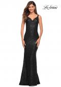 Picture of: Long Stretch Sequin Gown with Low Back in Black, Style: 30187, Detail Picture 4